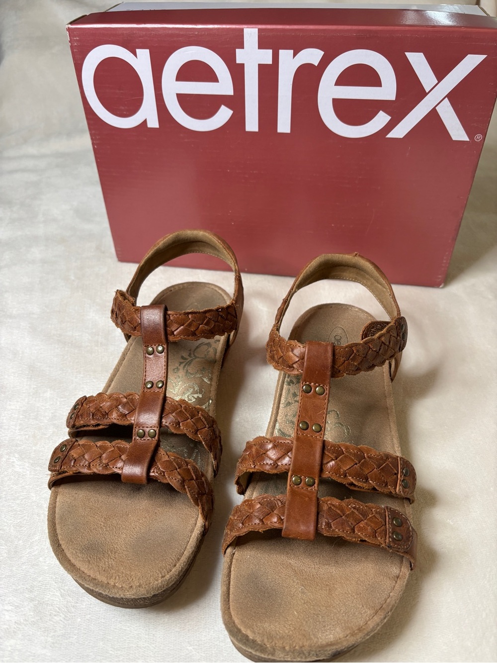 Aetrex Reese Brown Leather Braided Comfort Sandal 8.5